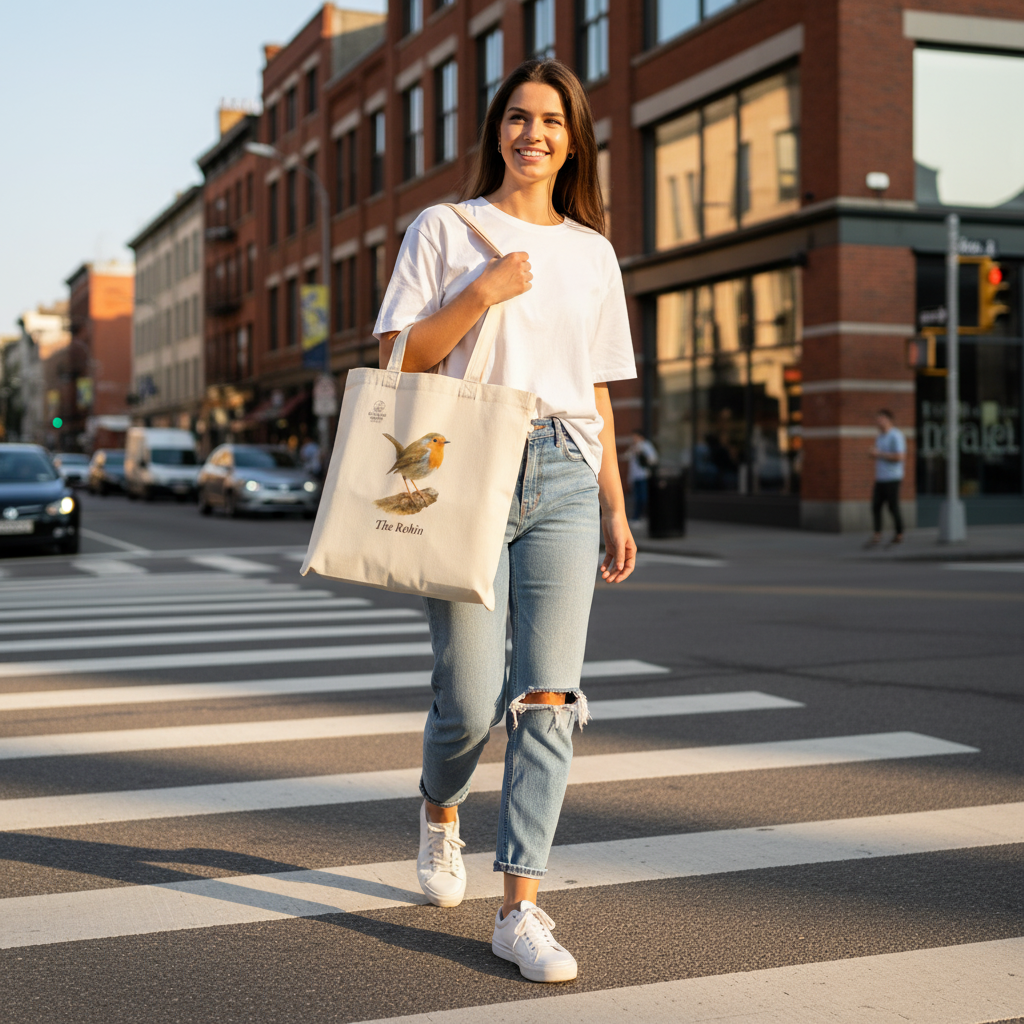Bolsa Tote Ecológica Petirrojo- The Robin. Natural