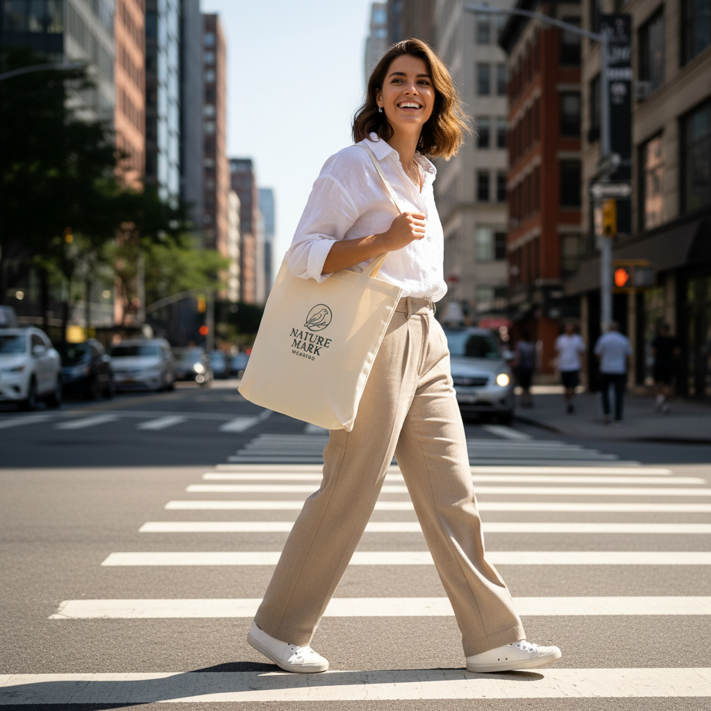 Bolsa Tote Ecológica Logo Verde- Nature Mark Wearing. Natural